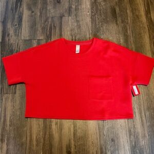 NWT Spanx AirEssentials Cropped Pocket Tee Red XL